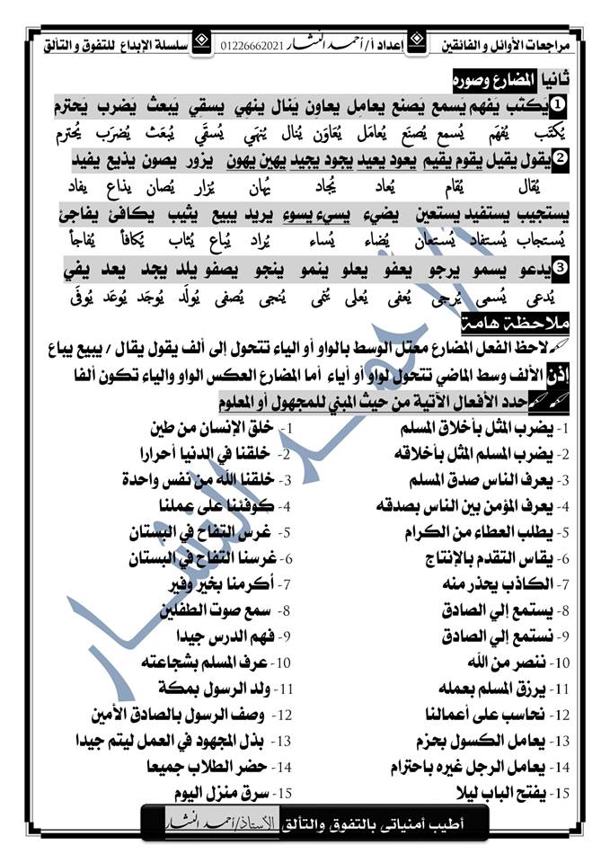 ملاحظات نحوية هامة للصف الاول الاعدادي أ/ احمد النشار 45106