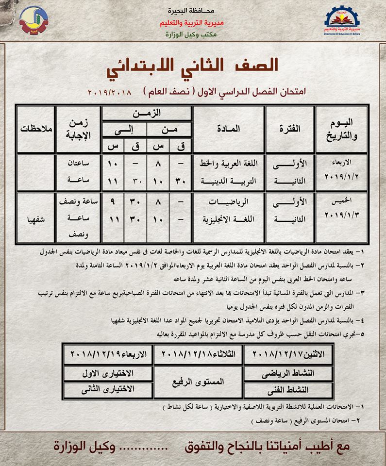 جداول امتحانات نصف العام 2019 محافظة البحيرة 48084010