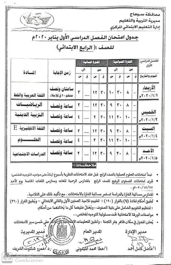 جداول امتحانات الترم الأول 2020 لمحافظة سوهاج 4841