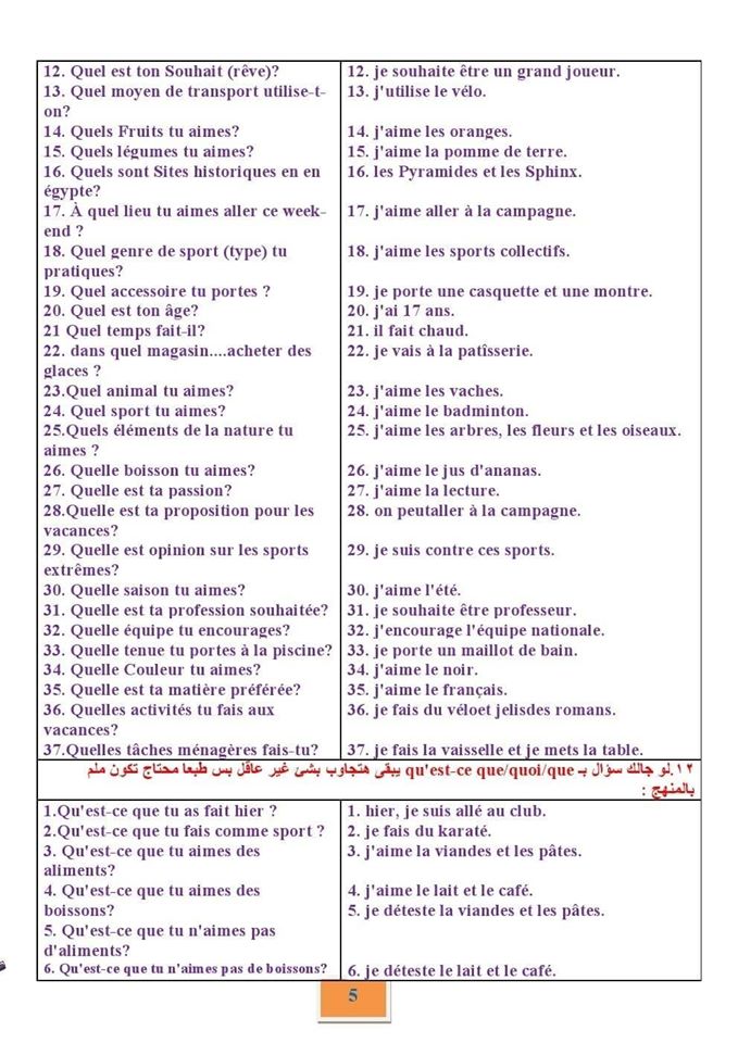 6 ورقات مهمين لامتحان اللغة الفرنسية للثانوية العامة 51104