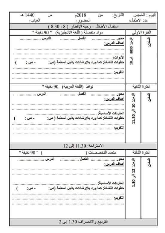 البرنامج اليومي "فترات ونوافذ" لرياض الاطفال في النظام الجديد 2019 5184