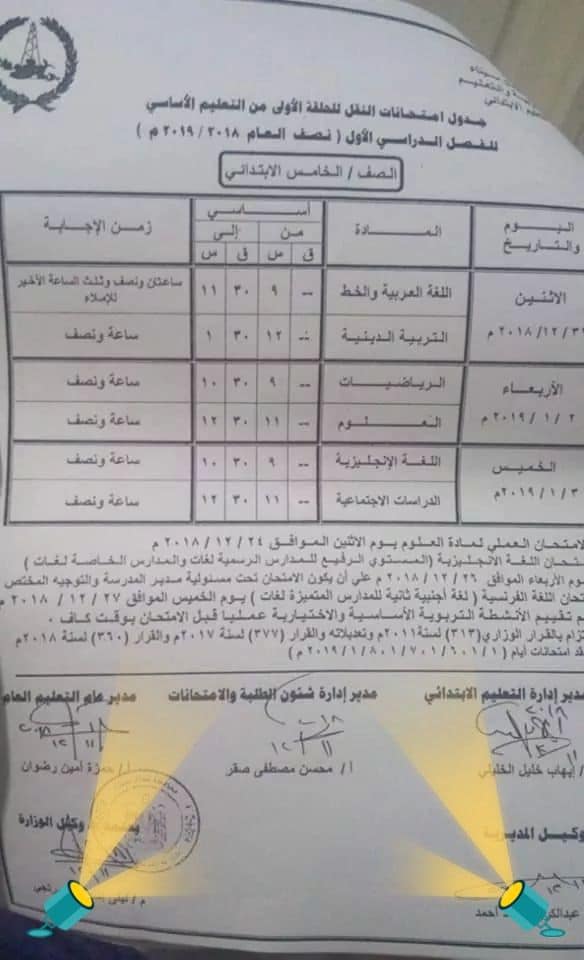 جداول امتحانات الترم الاول 2020 لمحافظة شمال سيناء 5287
