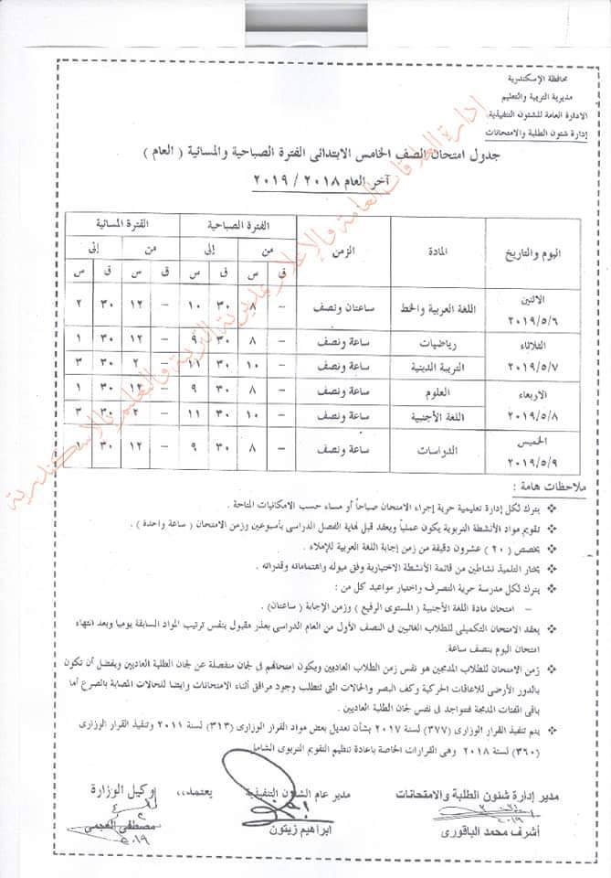 جداول امتحانات الترم الثاني 2023 محافظة الاسكندرية  5454
