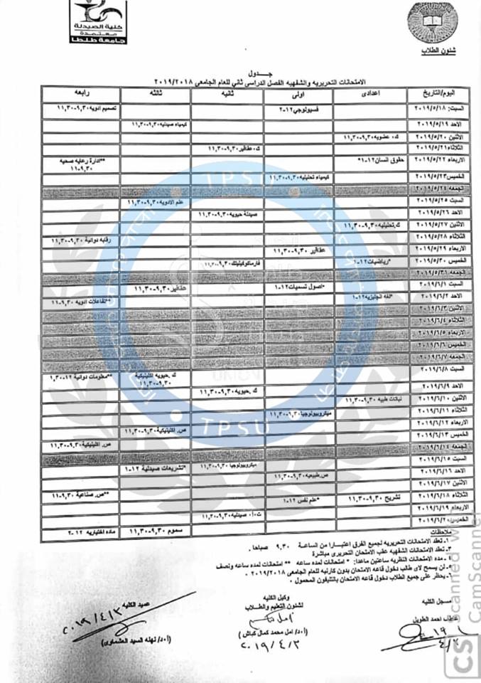 كلية التمريض - جدول امتحانات كلية الصيدلة بطنطا الفصل الدراسي الثاني 2019 56403710