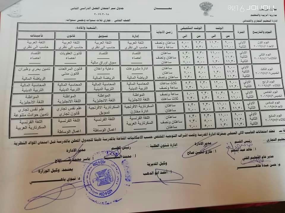 جداول امتحانات المدارس التجارية والفندقية للصفين الاول و الثاني ترم ثاني ٢٠١٩ محافظة بورسعيد 56582210