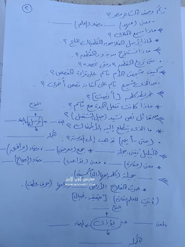 الأسئلة المتوقعة في اللغة العربية للصف الثالث الإبتدائى 5920