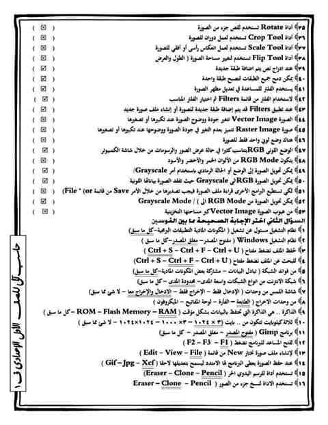 مراجعه نهائيه نظرى حاسب آلي الصف الأول الاعدادي.. ٤ ورقات من الآخر