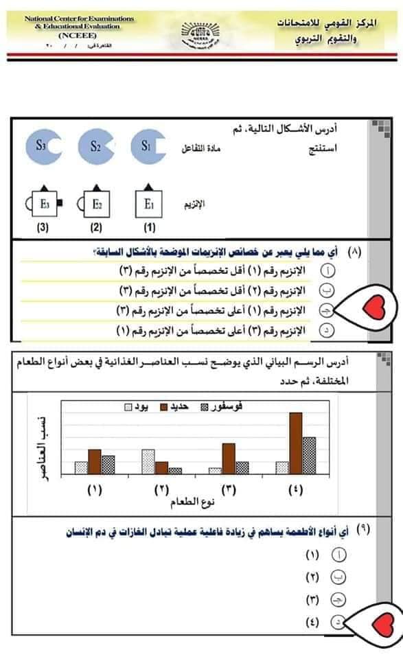 حل النموذج الاسترشادي احياء 1 ثانوي 2020