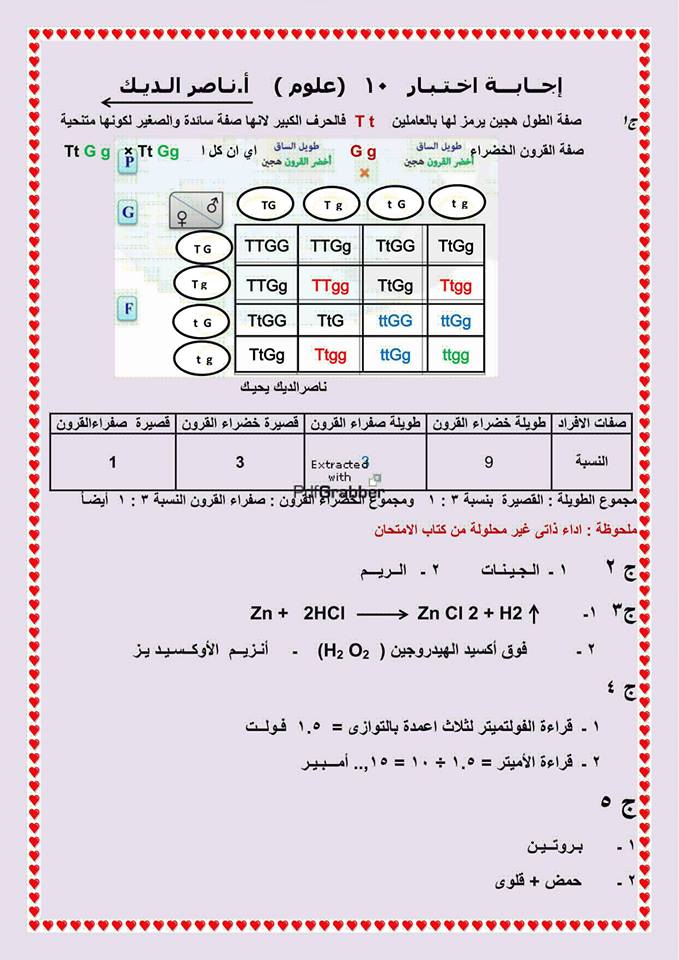 امتحان علوم محلول للصف الثالث الاعدادي ترم ثاني أ/ ناصر الديك 6419