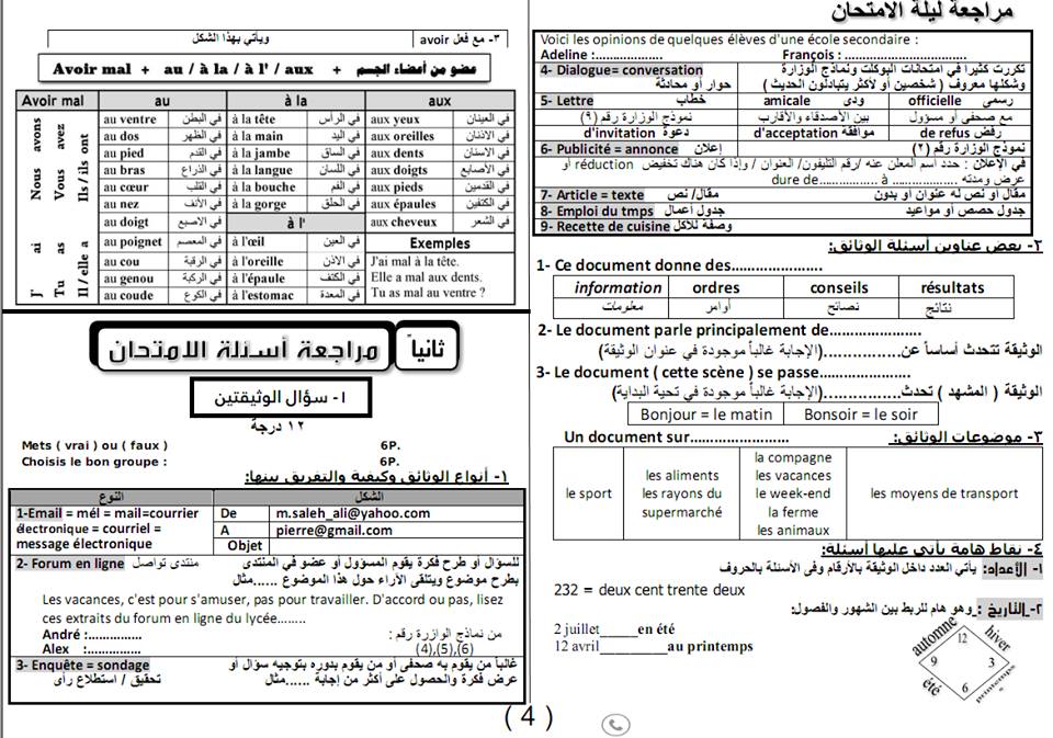 مراجعة ليلة امتحان اللغة الفرنسية للصف الثالث الثانوى مسيو صالح 64393410