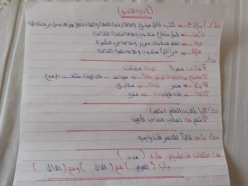 إجابة قطعة النحو للصف الثالث الإعدادى ترم أول 2019 محافظة القاهرة 6642