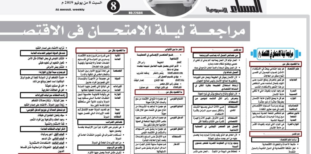 مراجعة ليلة الإمتحان في الاقتصاد لثالثة ثانوي - جريدة المساء 8-6-2010