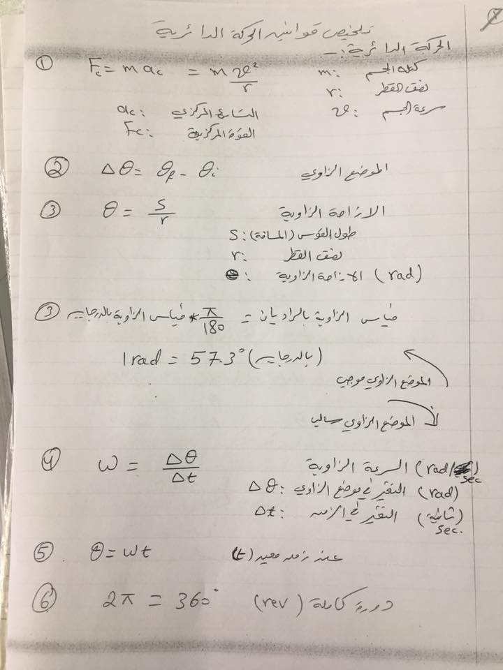  مراجعة فيزياء أولي ثانوي ترم ثاني - قوانين الحركة الدائرية 8693