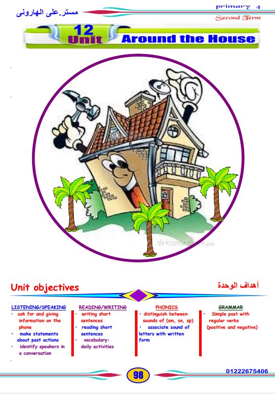 مذكرة لغة انجليزية الصف الرابع الابتدائي ترم ثاني مستر/ على الهاروني