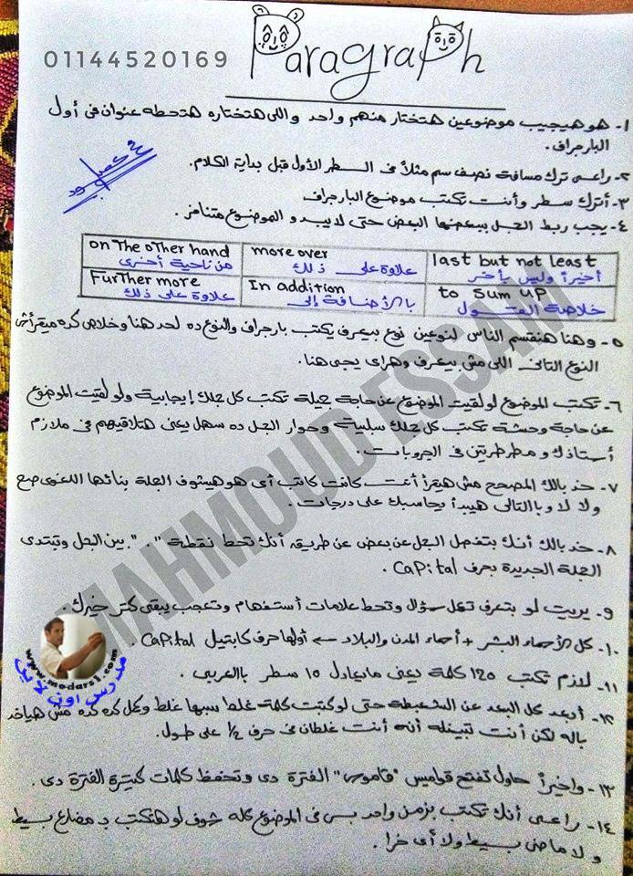 كل ما يخص سؤال البراجراف لثالثة ثانوي + 500 براجراف للثانوية العامة