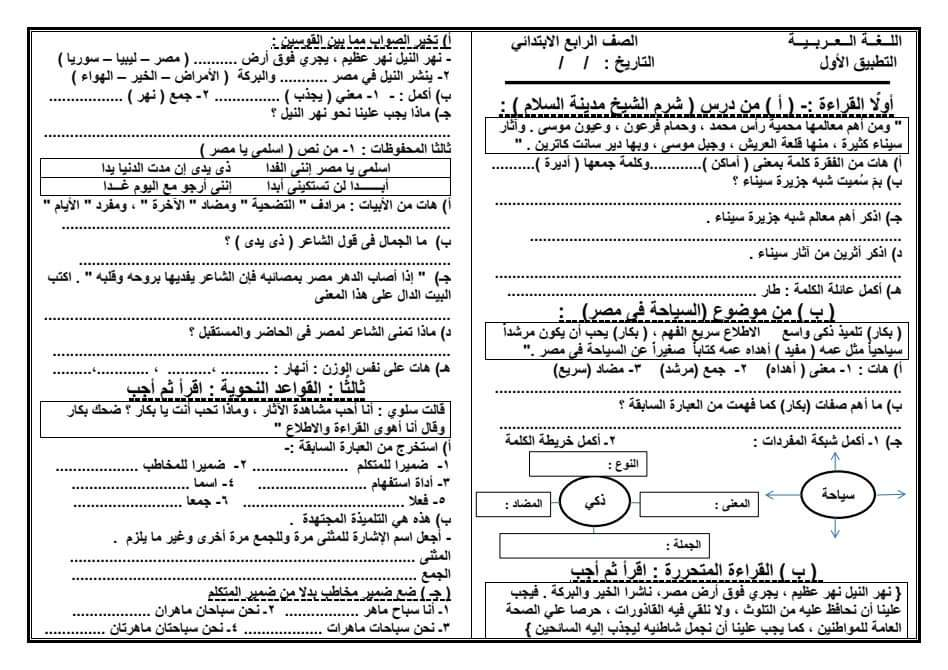 امتحان قياس مستوى لغة عربية للصف الرابع الابتدائى ترم أول 2020 Aoya_o23