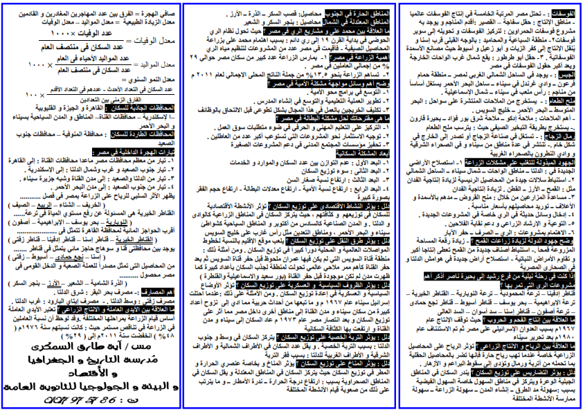 مراجعة جغرافيا أولى ثانوي ترم ثاني في 3 ورقات فقط أ/ أية السمكري Ay_iao10