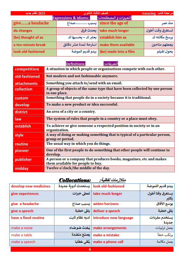 مراجعة لغة انجليزية الصف الثالث الثانوي هدية من كتاب Amazing المختصر المفيد