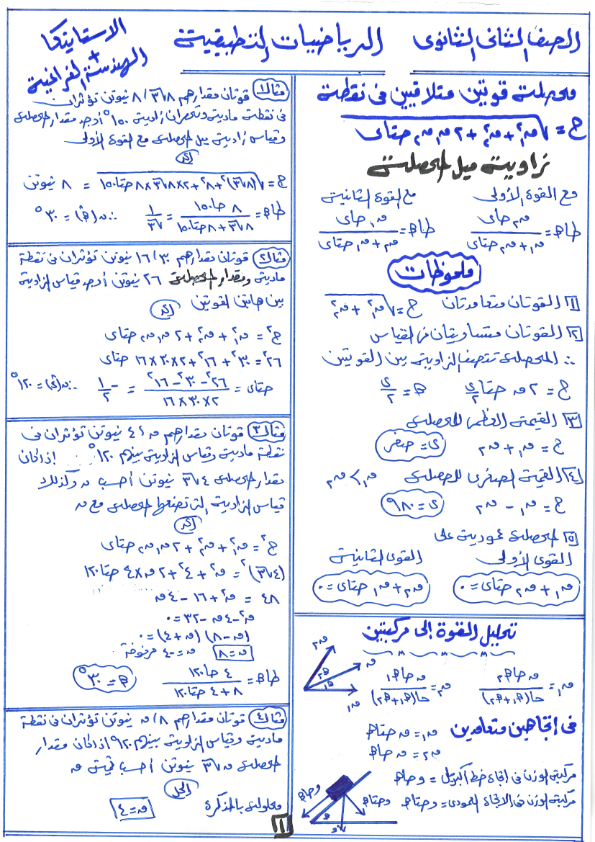 مراجعة ليلة الامتحان في الرياضيات التطبيقية للصف الثاني الثانوي ترم أول مستر/ أحمد عمر