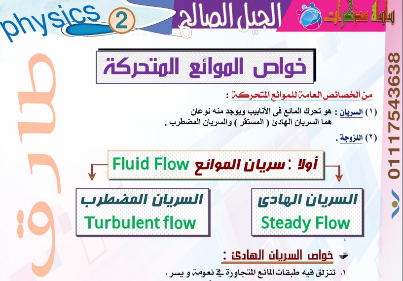 مراجعة خصائص الموائع المتحركة فيزياء تانية ثانوي 2019 أ/ طارق يحيى