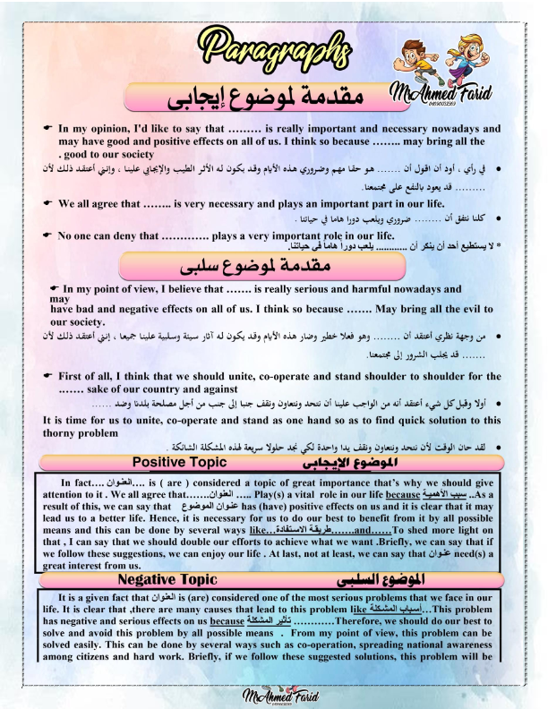 أهم paragraphs ثانية ثانوي - اهم موضوعات البراجراف المتوقعة للصف الثانى الثانوى 2024 Oyao_214