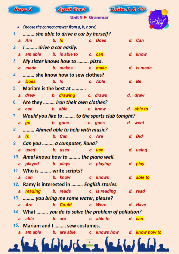 مراجعة اللغة الإنجليزية للصف الاول الاعدادي ترم ثاني.. إختيار من متعدد بالاجابات مستر محمود أبو غنيمة  Prep_211