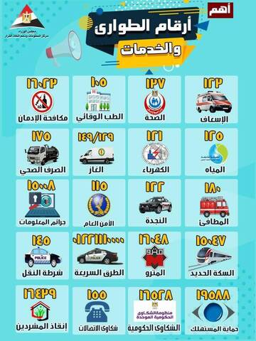 أرقام الطوارئ والخدمات العاجلة بمصر