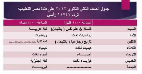جدول قناه مصر التعليميه برنامج مدرسه علي الهواء لصفوف ابتدائي واعدادي  وثانوي مواعيد 2022