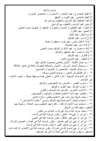 ثوابت بلاغية مهمة للصف الأول الثانوي في 4 ورقات فقط