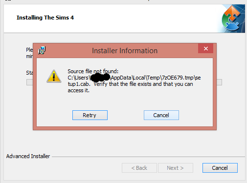Can't run installation for Sims 4.  Game4311