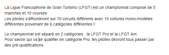 Présentation du Championnat LFGT Lfgt11