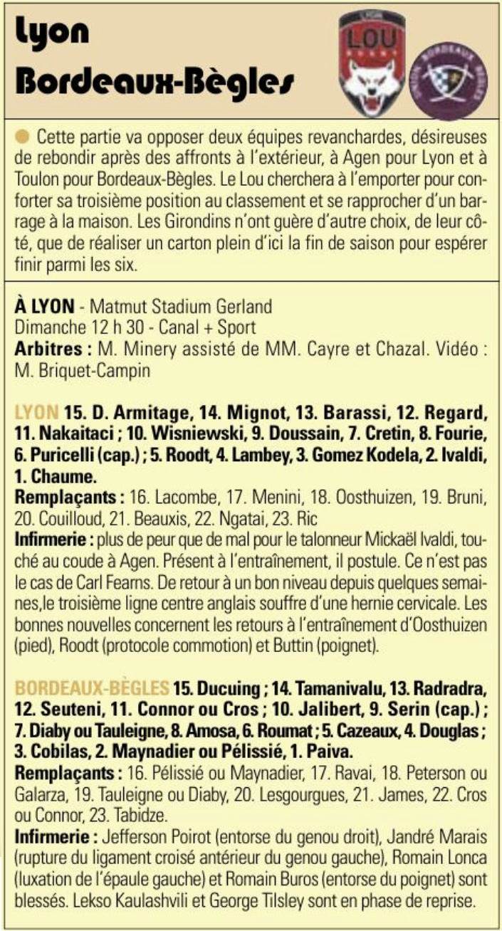 Top 14 - 24ème-journée : Lyon/UBB Captur28