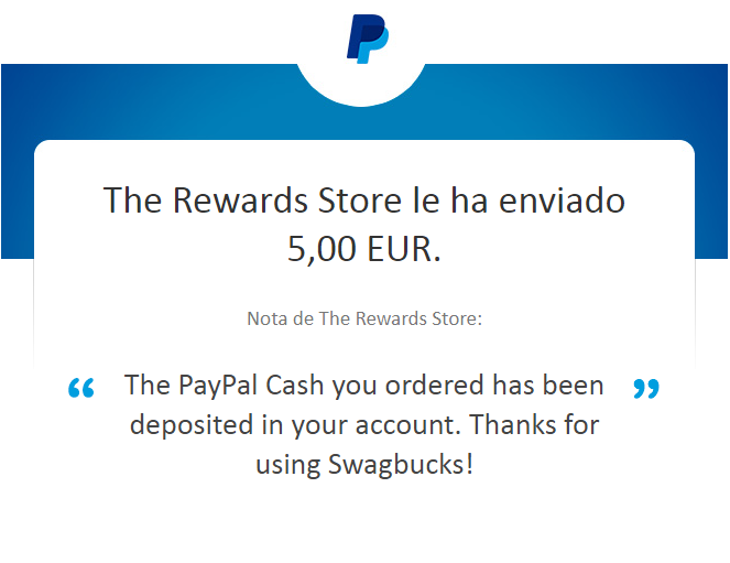 2º Pago Swanbucks 5€ Paypal Swagbu10