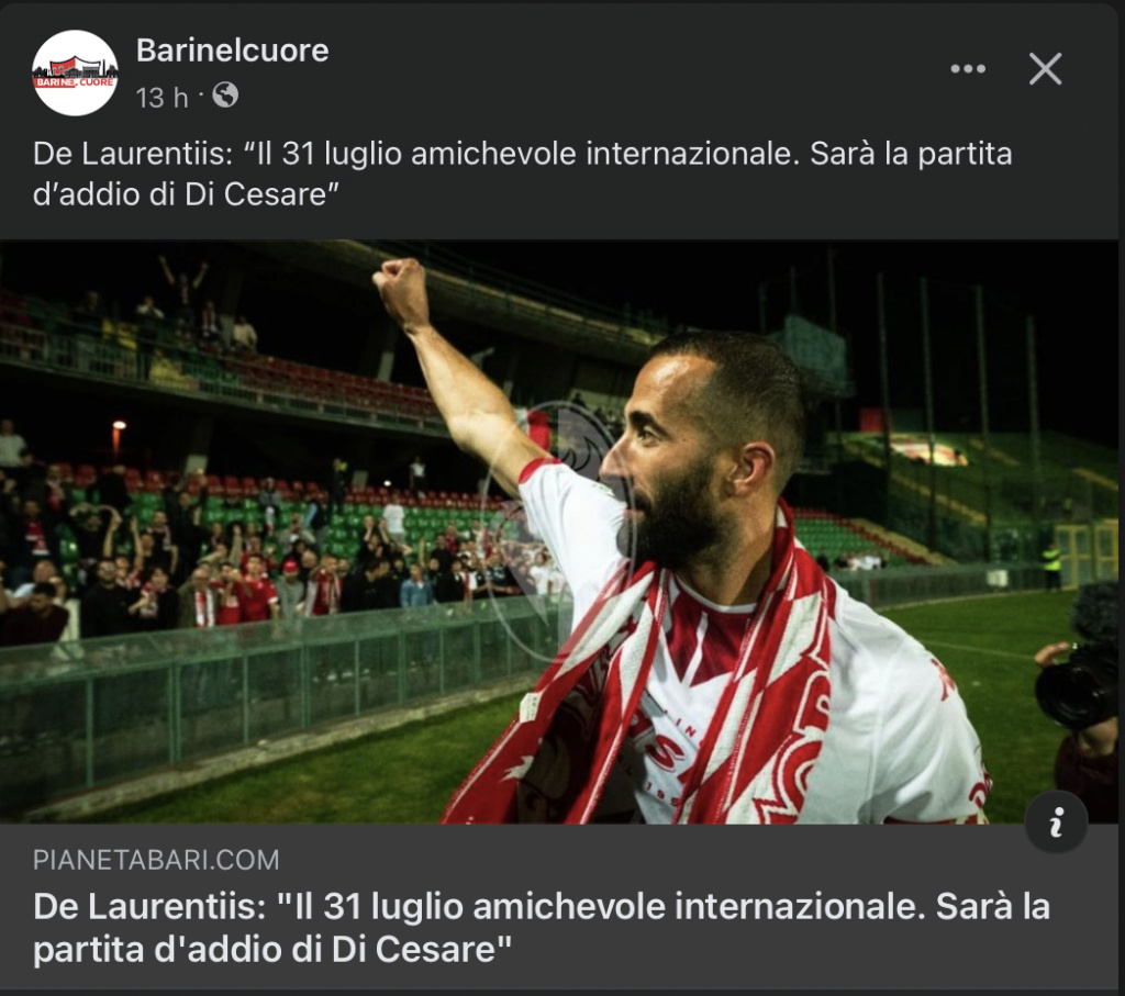 LDL: il 31 luglio amichevole internazionale, sarà la gara d'addio x DICESARE Scher128