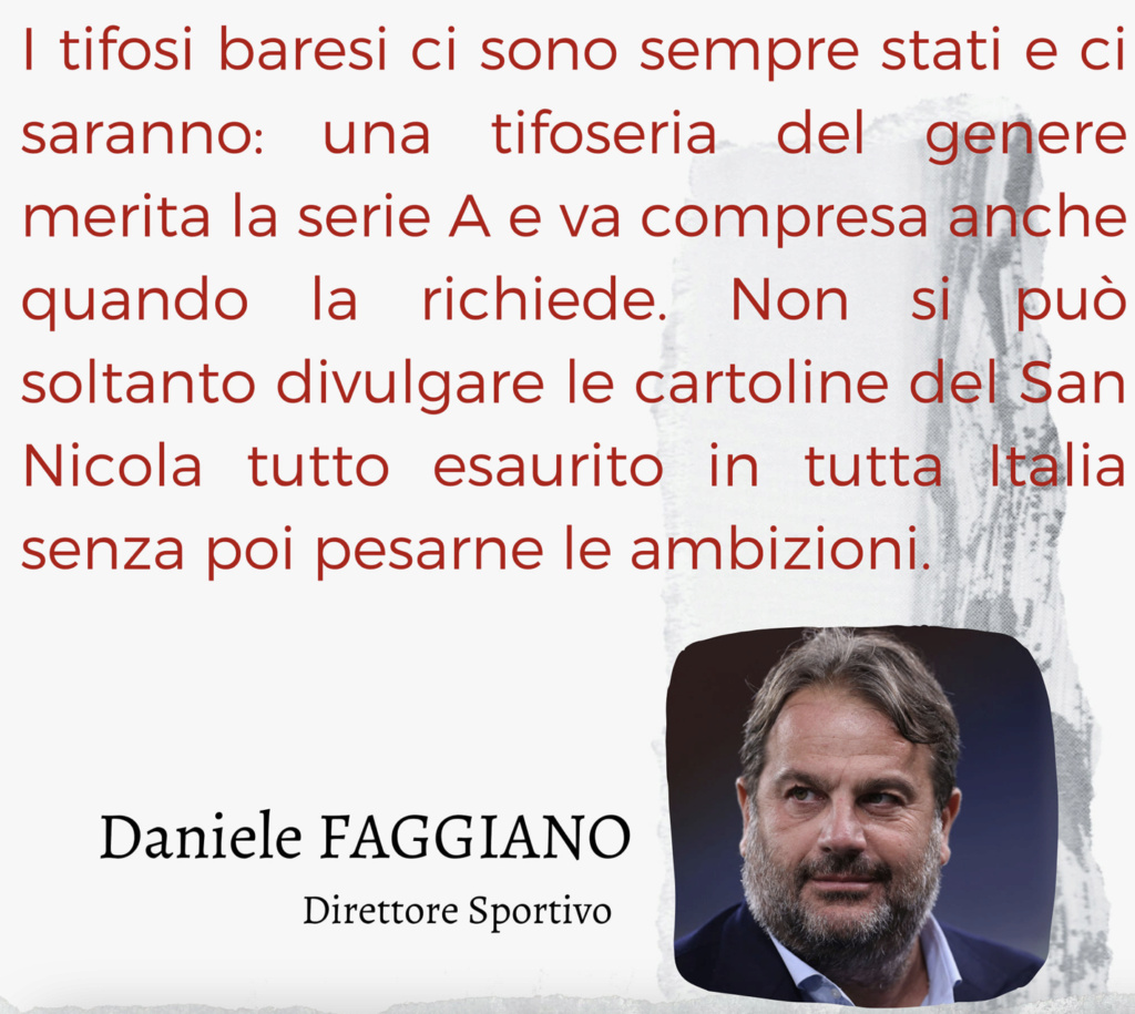 11-9-23 Daniele Faggiano noto DS dice la sua sulle ambizioni dei tifosi Baresi Scher243
