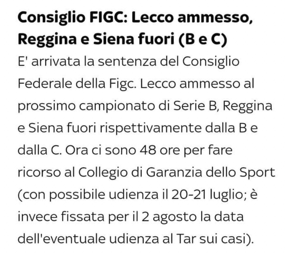 7-7-23 Consiglio FIGC: Lecco ammesso, Reggina (B) e Siena (C) fuori Scherm38