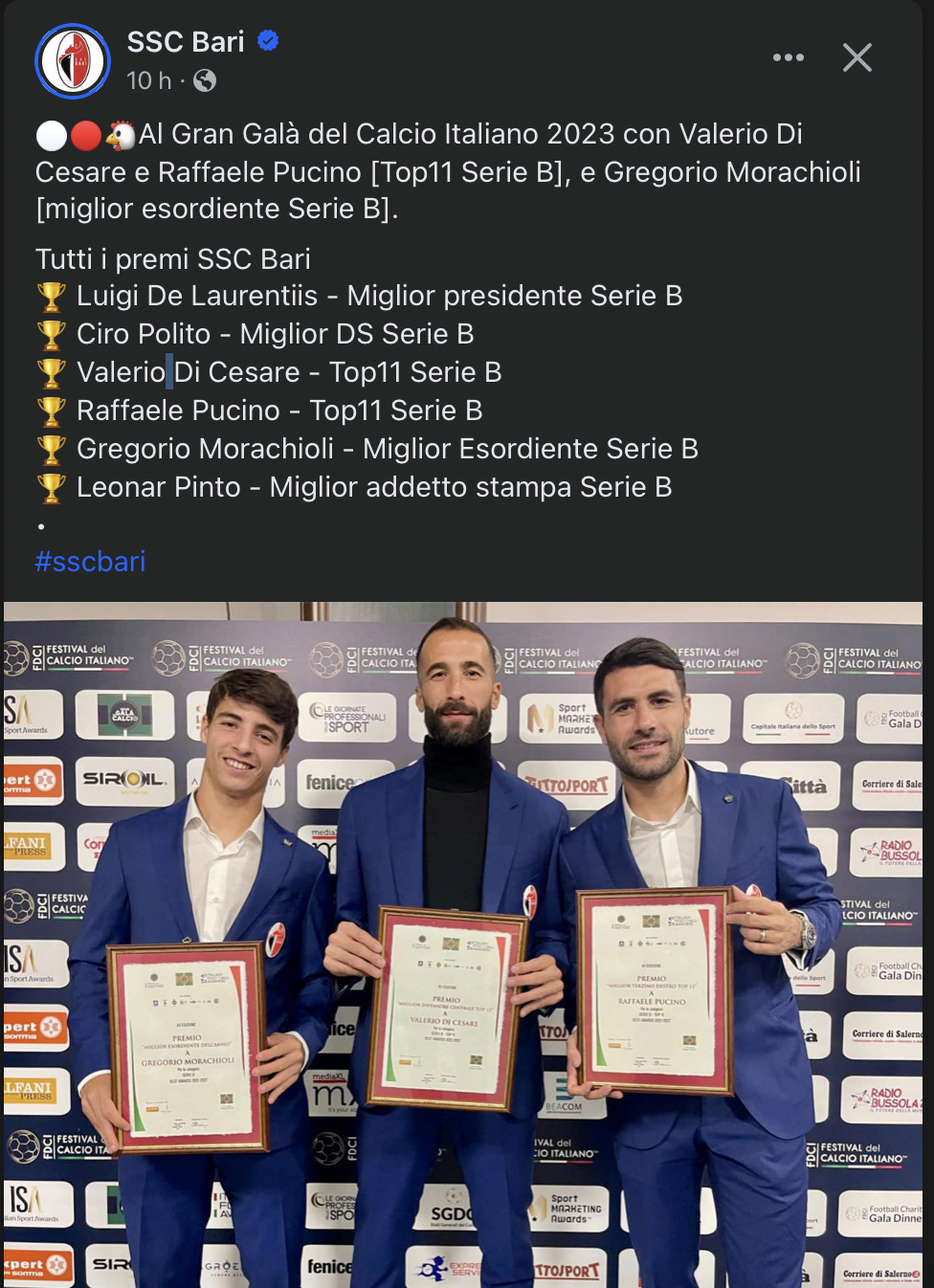 22-11-23 SSCBARI - al Gran Gaà del Calcio Italiano 2023  Scherm62