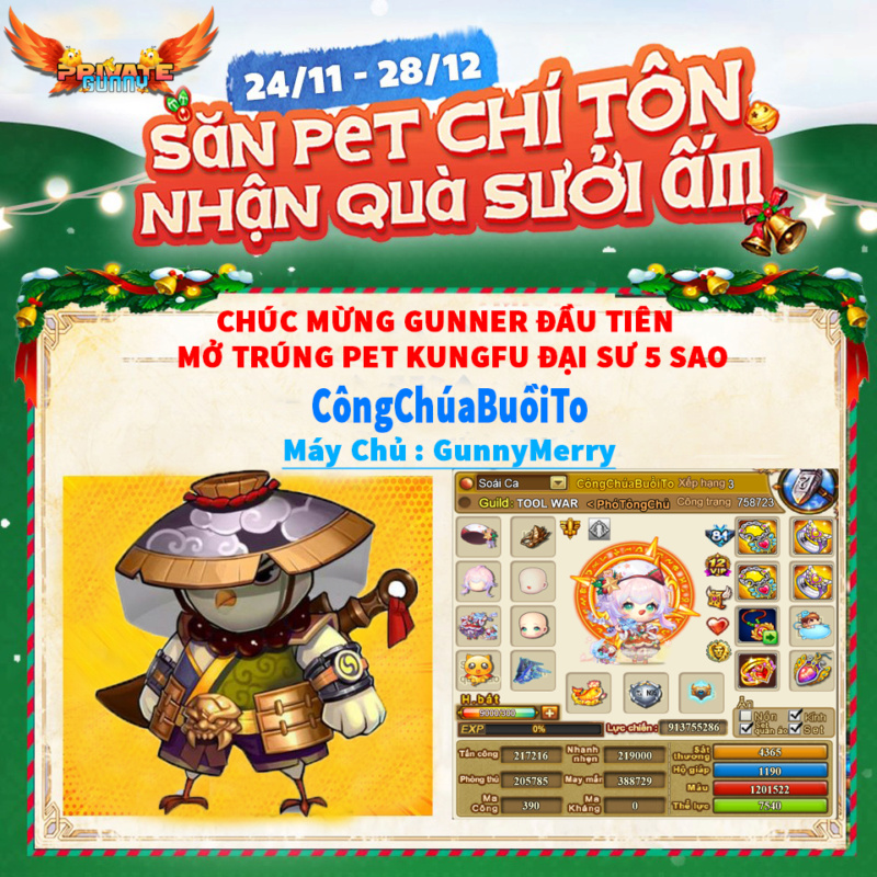???? Chúc Mừng Gunner Đầu Tiên Mở Trúng PET KungFu Đại Sư 5⭐ 31842910