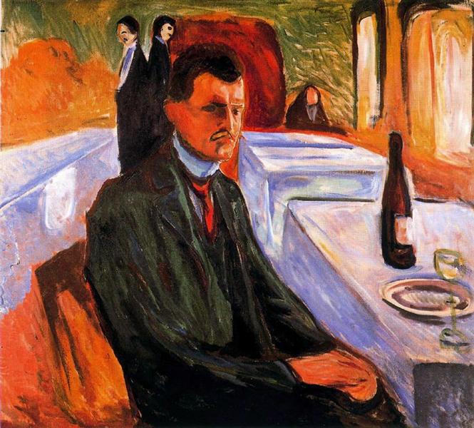 Autoretrato con botella de vino de Edvard Munch Self-p10