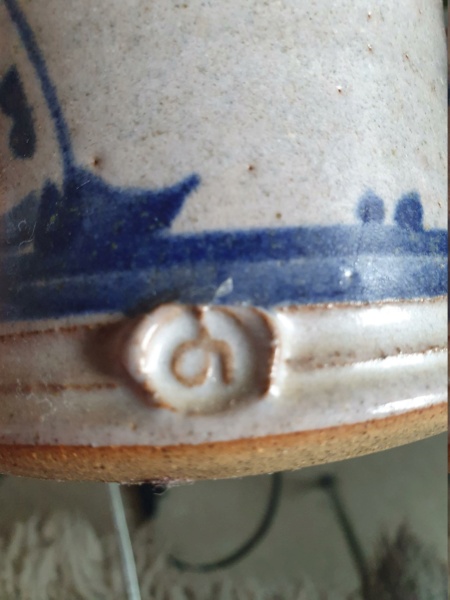 Two Soneware grey and blue flat-lidded pots - Derek Morris  20230710