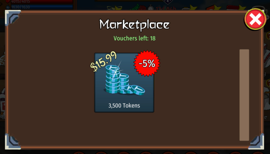 Marketplace Additional 1000 token, 15,000 token, 7500 Token Voucher  Screen11