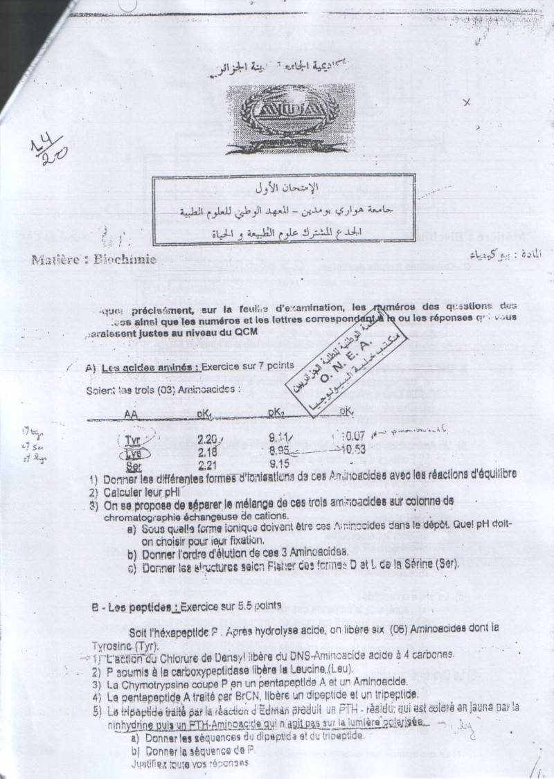  sujets d'exam de biochimies Swscan73