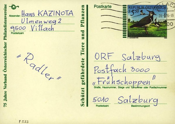 Postkarten ab 1986 bis 2005 bedarfsgelaufen P_53310