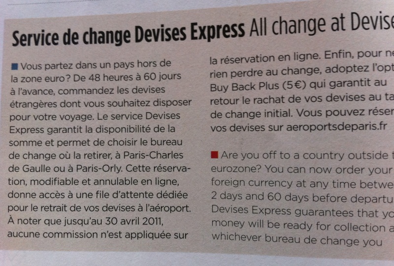Service de devises express aux aéroports de Paris Photo12