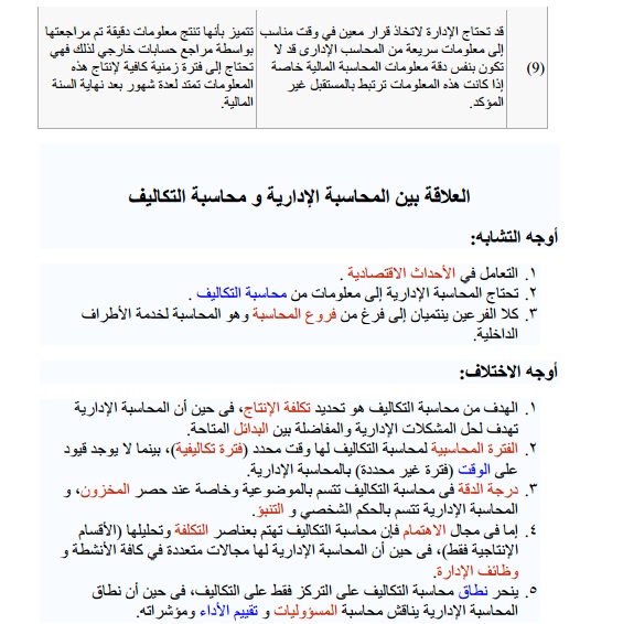 العلاقة بين المحاسبة الادارية والمحاسبة المالية ومحاسبة التكاليف وعلم الادارة ,,, 1420