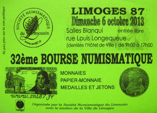 Bourse Numismatique à Limoges, 6 octobre 2013 Affich11