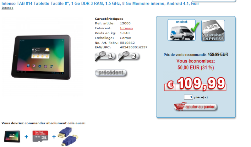 Tablette Intenso sous Androïd 4.1 Tablet12