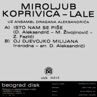 Miroslav  Koprivica Lale - Beograd disk SBK 0312 - 1976 Mirolj13