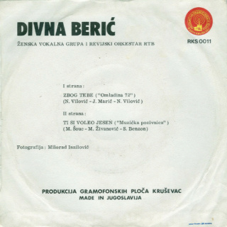 Divna Beric - Radio krusevac RKS 0011 - 1972 R-437610