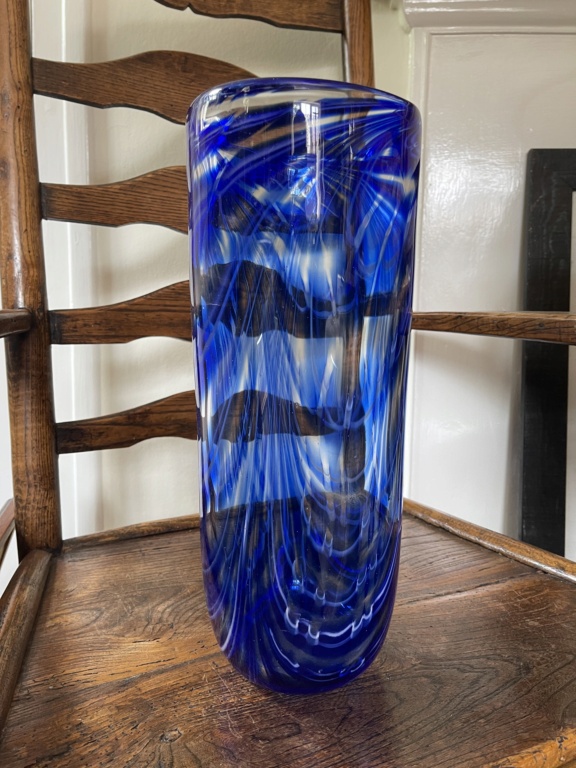 Blue tall glass vase signed in the base  A2966610